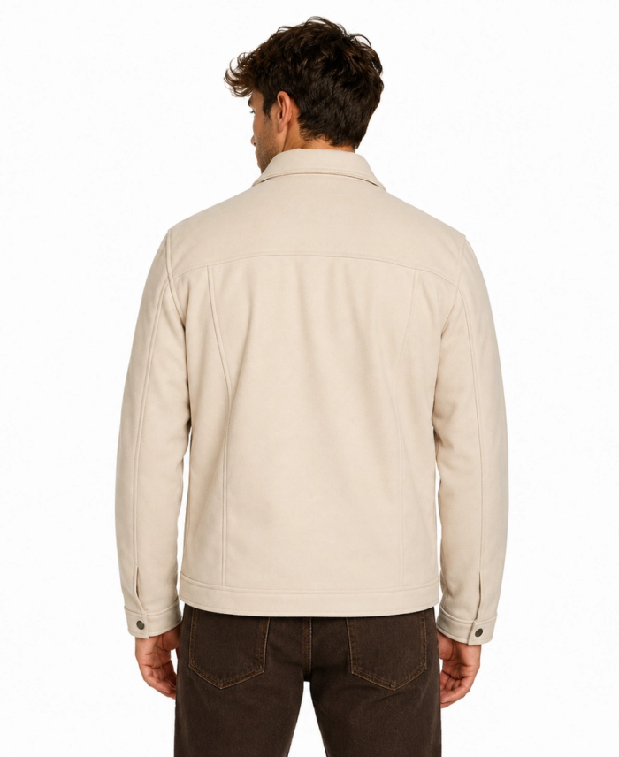 Men Signature Off White Faux Suede Jacket Back - Trendy Leather Jackets