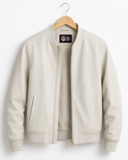 Men Signature Off White Wool Blend Felt Jacket - Trendy Leather Jackets