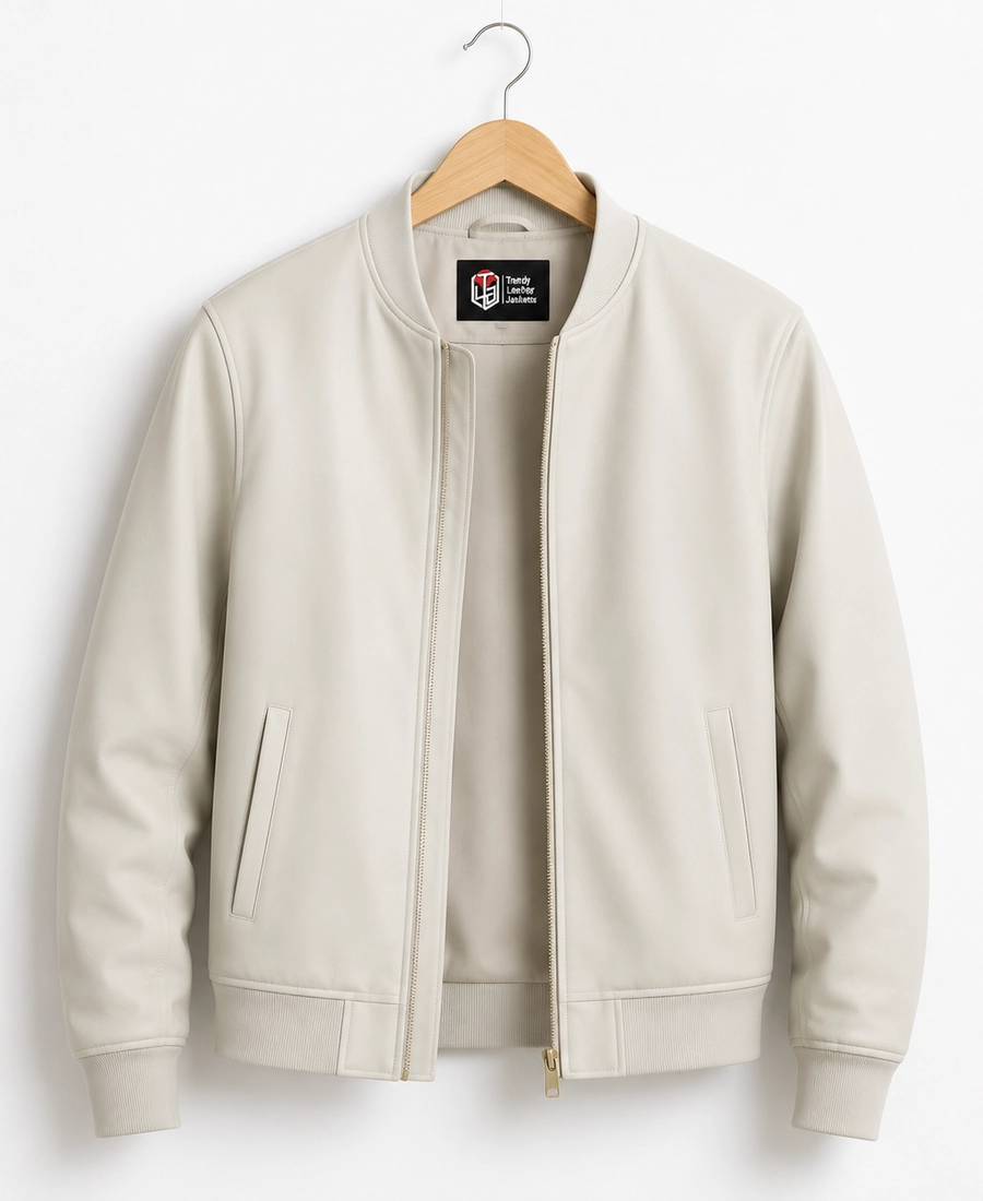 Men Signature Off White Wool Blend Felt Jacket - Trendy Leather Jackets