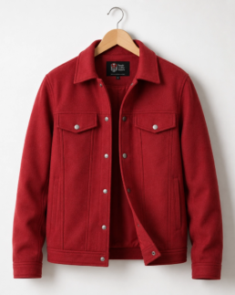 Men Signature Red Wool Blend Felt Jacket - Trendy Leather Jackets