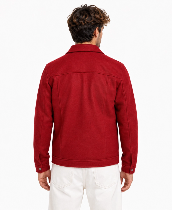 Men Signature Red Wool Blend Felt Jacket Back - Trendy Leather Jackets