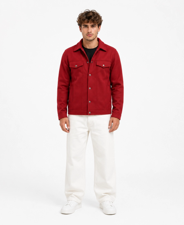 Men Signature Red Wool Blend Felt Jacket Front View - Trendy Leather Jackets
