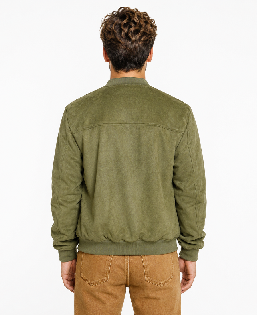 Men'S Signature Sage Green Faux Suede Jacket 4 Men Signature Sage Green Faux Suede Jacket Back - Trendy Leather Jackets