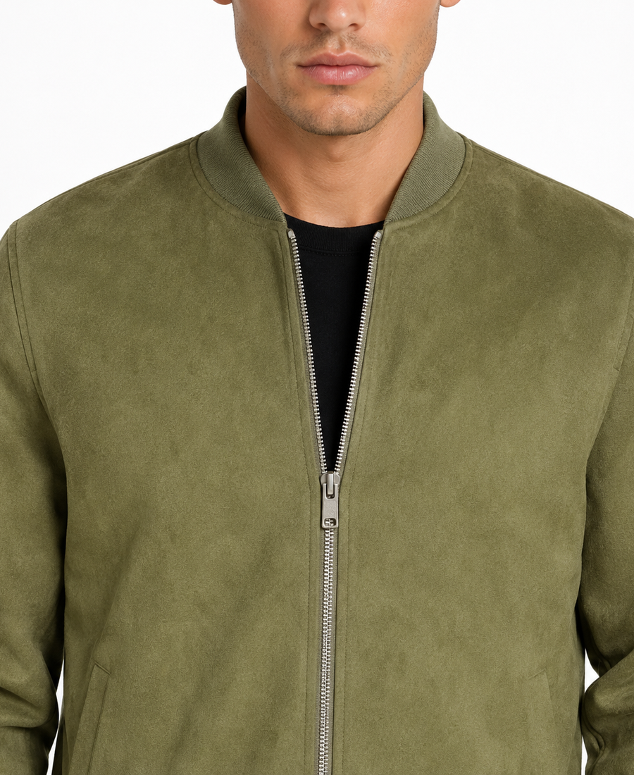 Men'S Signature Sage Green Faux Suede Jacket 6 Men Signature Sage Green Faux Suede Jacket Closeup - Trendy Leather Jackets
