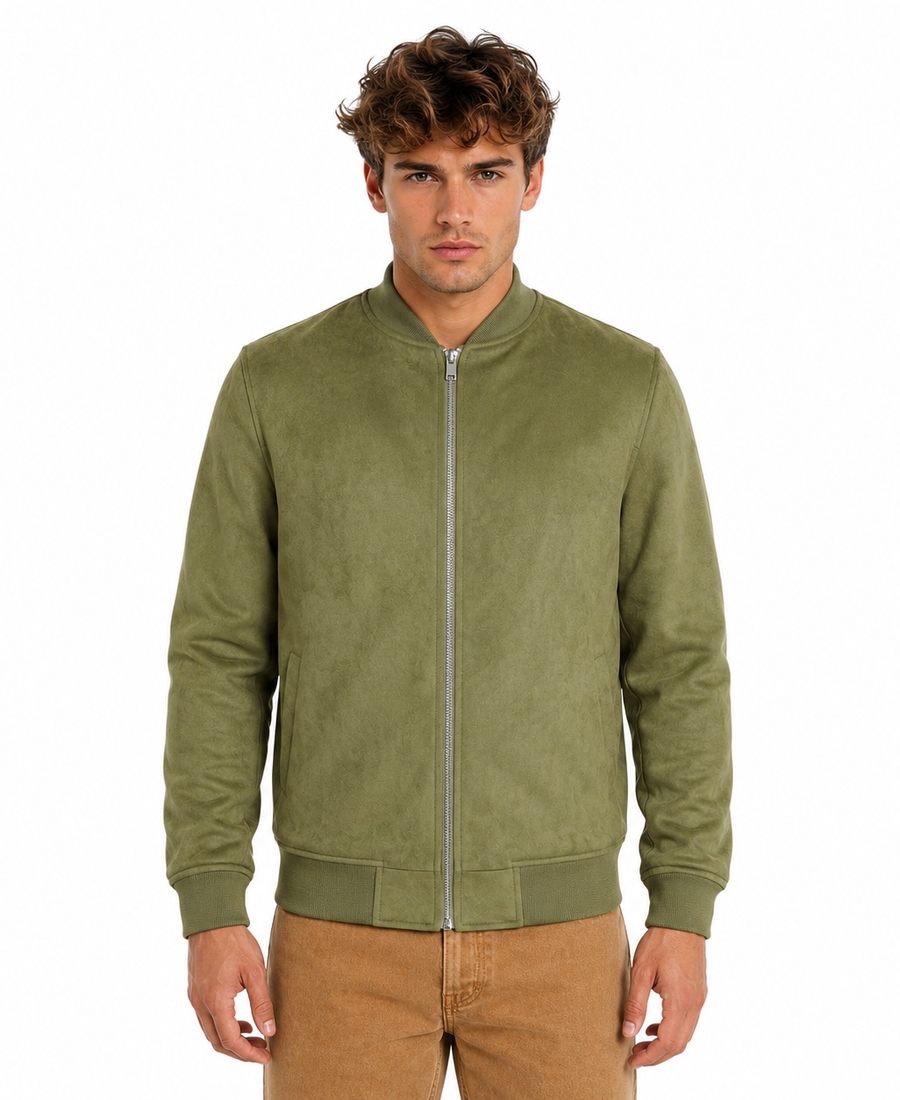 Men'S Signature Sage Green Faux Suede Jacket 3 Men Signature Sage Green Faux Suede Jacket Front - Trendy Leather Jackets