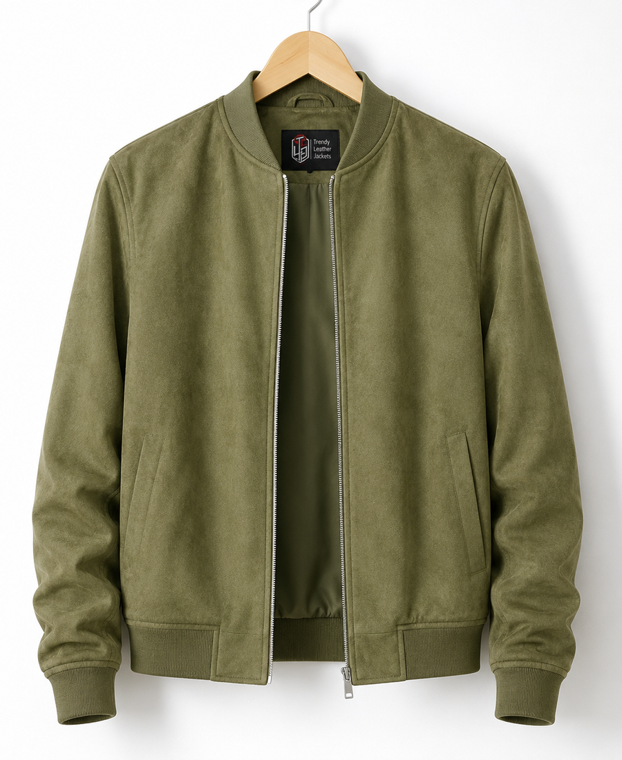 Men Signature Sage Green Faux Suede Jacket - Trendy Leather Jackets