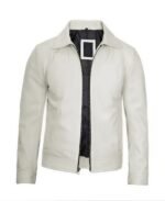 Men White Biker Leather Jacket Front Image - Trendy Leather Jackets