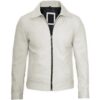 Men White Biker Leather Jacket Front Side - Trendy Leather Jackets