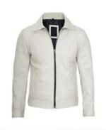 Men White Biker Leather Jacket Front Side - Trendy Leather Jackets