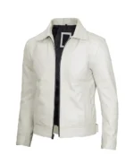 Men White Biker Leather Jacket Side - Trendy Leather Jackets