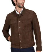 Men's Adam Dark Brown Suede Jacket Front - Trendy Leather Jackets