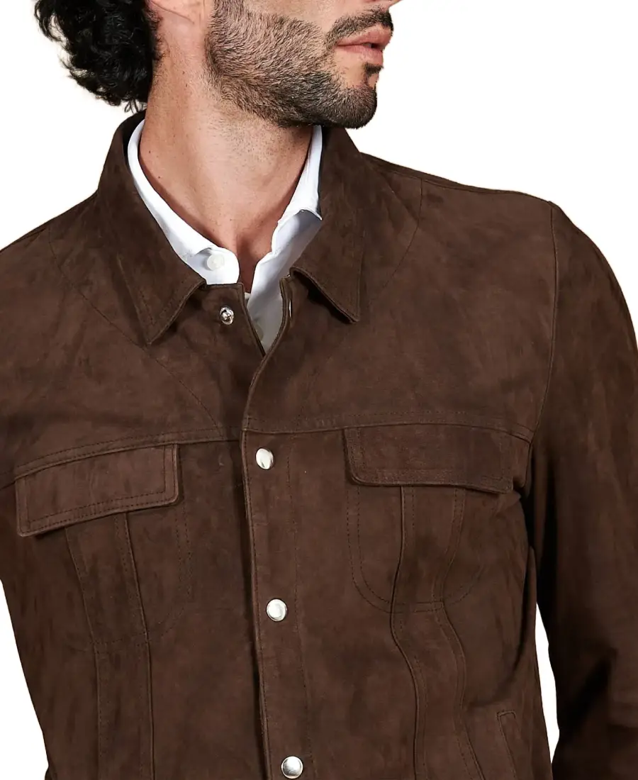 Men'S Adam Dark Brown Suede Jacket 4 Men’s Adam Dark Brown Suede Jacket Closeup