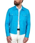 Men's Akyo Blue Nappa Biker Leather Jacket Front - Trendy Leather Jackets