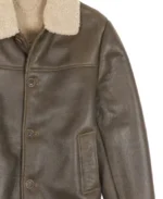 Men's Antique Brown Shearling Leather Jacket Closeup - Trendy Leather Jackets