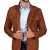 Men's Axel Saharan Brown Suede Jacket - Trendy Leather Jackets