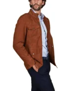 Men's Axel Saharan Brown Suede Jacket Side View - Trendy Leather Jackets