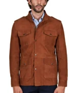 Men's Axel Saharan Brown Suede Jacket Front - Trendy Leather Jackets
