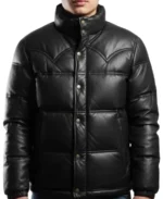 Men's Black Leather Puffer Jacket - Trendy Leather Jackets