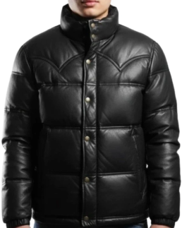 Men's Black Leather Puffer Jacket - Trendy Leather Jackets