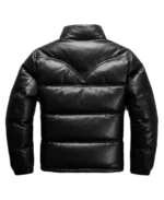 Men's Black Leather Puffer Jacket Back - Trendy Leather Jackets