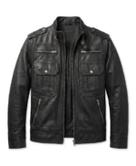 Men's Black Moto Biker Jacket Front - Trendy Leather Jackets