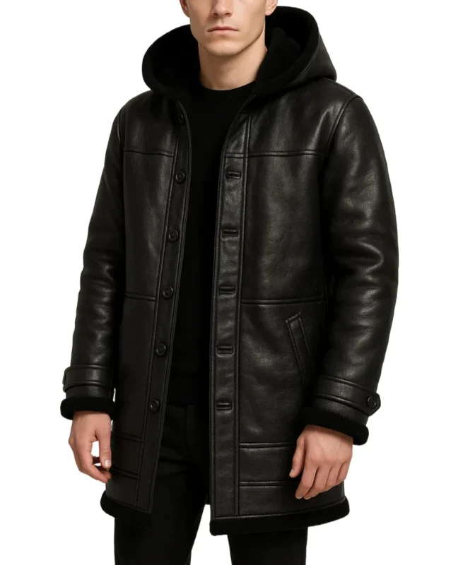 Men's Black Sheepskin Shearling Leather Coat - Trendy Leather Jackets