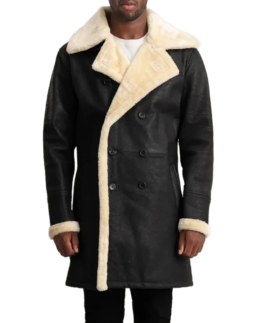 Men's Black Sheepskin Shearling Leather Coat - Trendy Leather Jackets