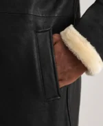 Men's Black Sheepskin Shearling Leather Coat Closeup - Trendy Leather Jackets