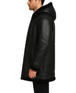 Men's Black Sheepskin Shearling Leather Coat Side - Trendy Leather Jackets