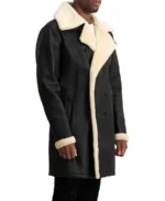 Men's Black Sheepskin Shearling Leather Coat Side - Trendy Leather Jackets