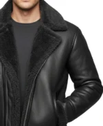 Men's Black Sheepskin Shearling Leather Jacket Closeup - Trendy Leather Jackets