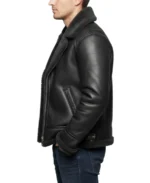 Men's Black Sheepskin Shearling Leather Jacket Side - Trendy Leather Jackets