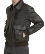 Men's Bomber Black Leather Jacket Side - Trendy Leather Jackets