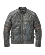 Men's Brotherhood Distressed Biker Jacket Front - Trendy Leather Jackets