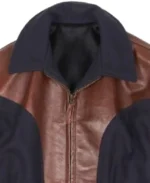Men's Brown And Navy Leather Jacket Collar - Trendy Leather Jackets