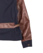 Men's Brown And Navy Leather Jacket Cuffs - Trendy Leather Jackets