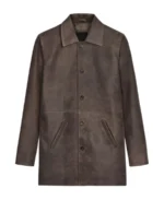 Men's Brown Cowhide Leather Trench Coat - Trendy Leather Jackets