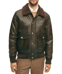 Men's Brown Fur Collar Bomber Jacket