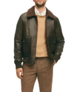 Men's Brown Fur Collar Bomber Jacket Front - Trendy Leather Jackets