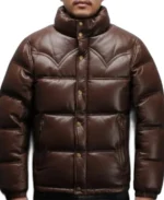 Men's Brown Leather Puffer Jacket - Trendy Leather Jackets