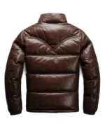 Men's Brown Leather Puffer Jacket Back - Trendy Leather Jackets