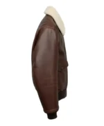Men's Brown Shearling Bomber Jacket Side - Trendy Leather Jackets