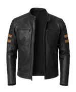Men's Brown Sripes Biker Leather Jacket - Trendy Leather Jackets