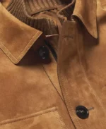 Men's Camel Brown Suede Leather Jacket Closeup - Trendy Leather Jackets