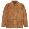 Men's Camel Brown Suede Leather Jacket Front - Trendy Leather Jackets