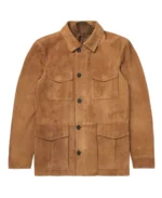 Men's Camel Brown Suede Leather Jacket Front - Trendy Leather Jackets