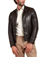 Men's Chocolate Brown Biker Leather Jacket Front - Trendy Leather Jackets