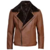Men's Cognac Moto Shearling Leather Jacket - Trendy Leather Jackets
