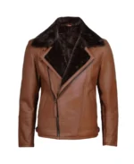 Men's Cognac Moto Shearling Leather Jacket - Trendy Leather Jackets