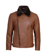 Men's Cognac Moto Shearling Leather Jacket Front - Trendy Leather Jackets